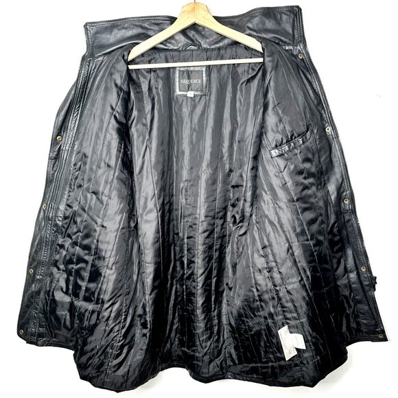 Sequence Womens Leather Jacket Lined Pockets Collar Full Zip Black Size 16 - Picture 9 of 16